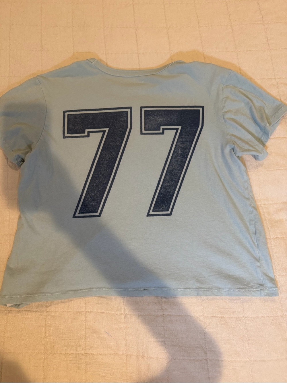American Eagle Outfitters Light Blue Tee with Navy '77' Graphic